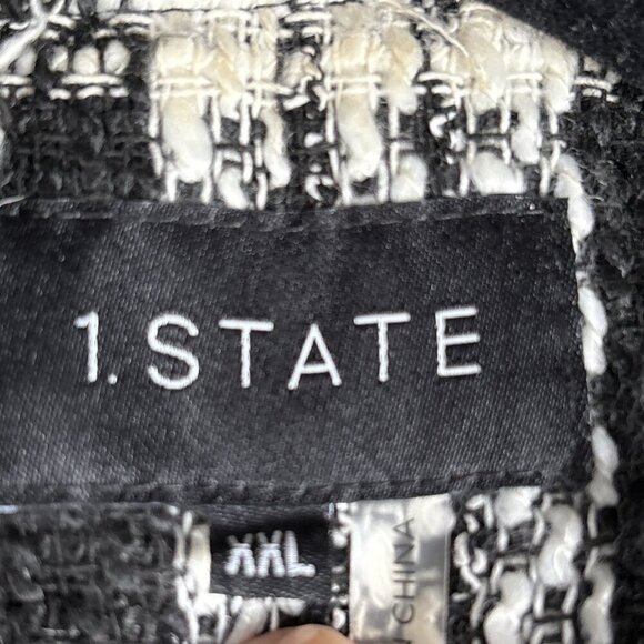 1.STATE Womens Jacket Blazer Coat SZ XXL Black White Tweed Plaid Cropped Fringe - Picture 4 of 8